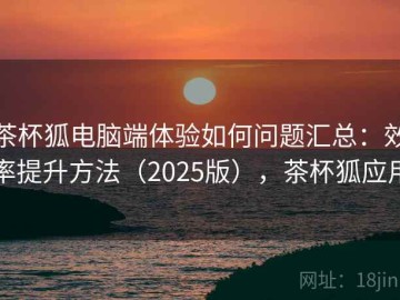 茶杯狐电脑端体验如何问题汇总：效率提升方法（2025版），茶杯狐应用